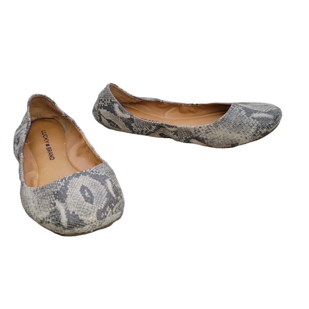 Lucky Brand Emmie Ballet Flat in Gray Snake  Slip-on Round Toe Size 8W leather